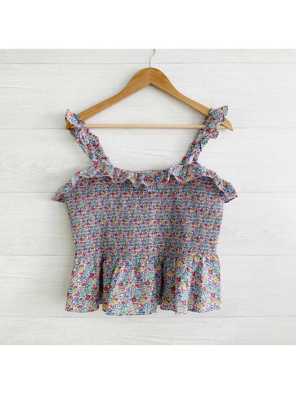 J.Crew Liberty Floral Smocked Ruffle Tank Top XL Cotton Peplum